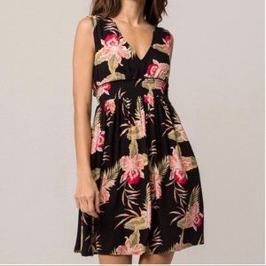 Black Sleeveless Roxy Floral Vneck Small Dress
